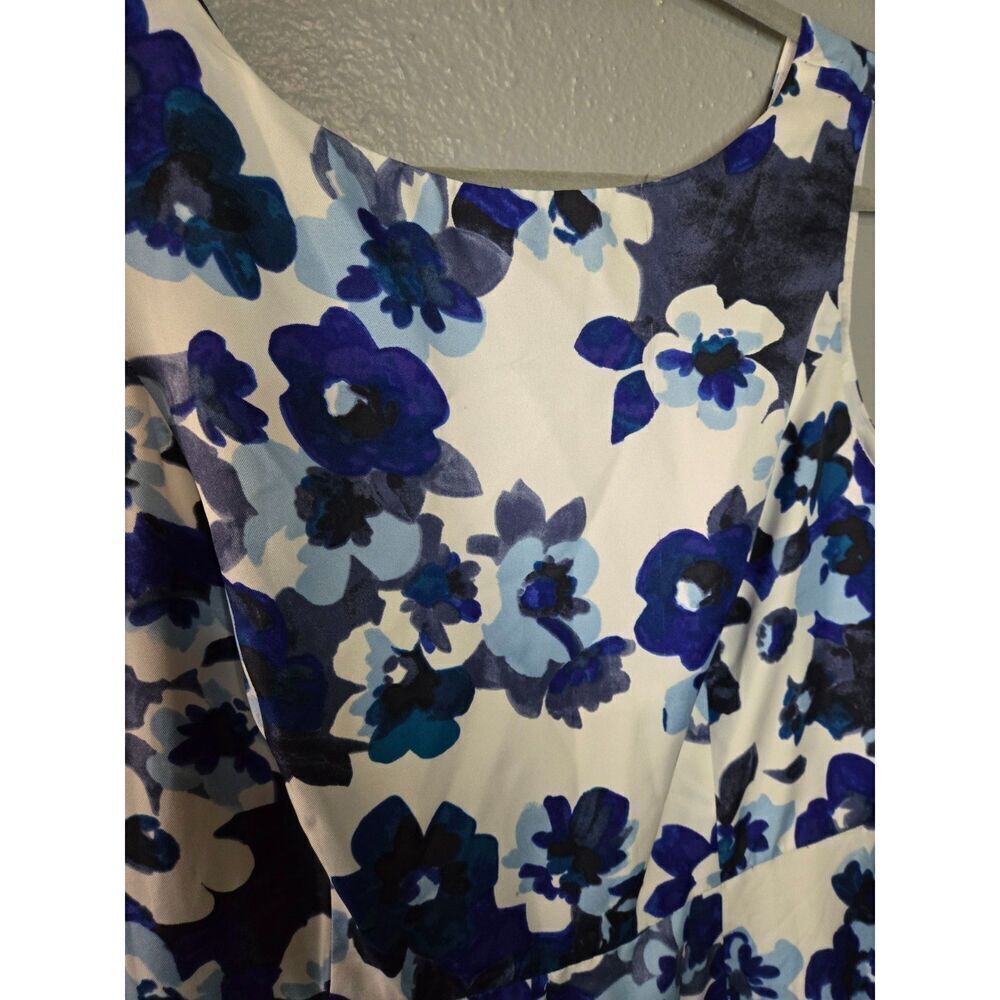 Donna Morgan Women's White and Blue Floral Sleeveless Dress Size 14 - Picture 6 of 6